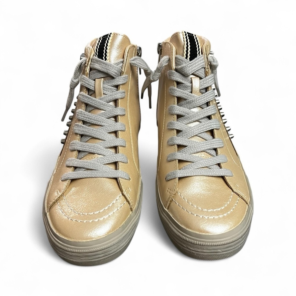 Shushop High Top Metallic Sneakers Women’s 7.5 Studded Retro Rock Punk Grunge - Picture 3 of 9